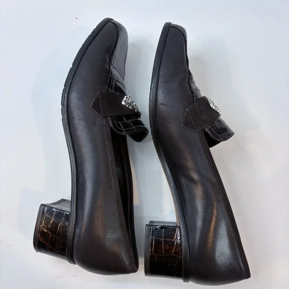 Brighton Artist Brown & Croc Laofers w/Silver Design and Low Heel 9N Retro, 90’s - Picture 5 of 10